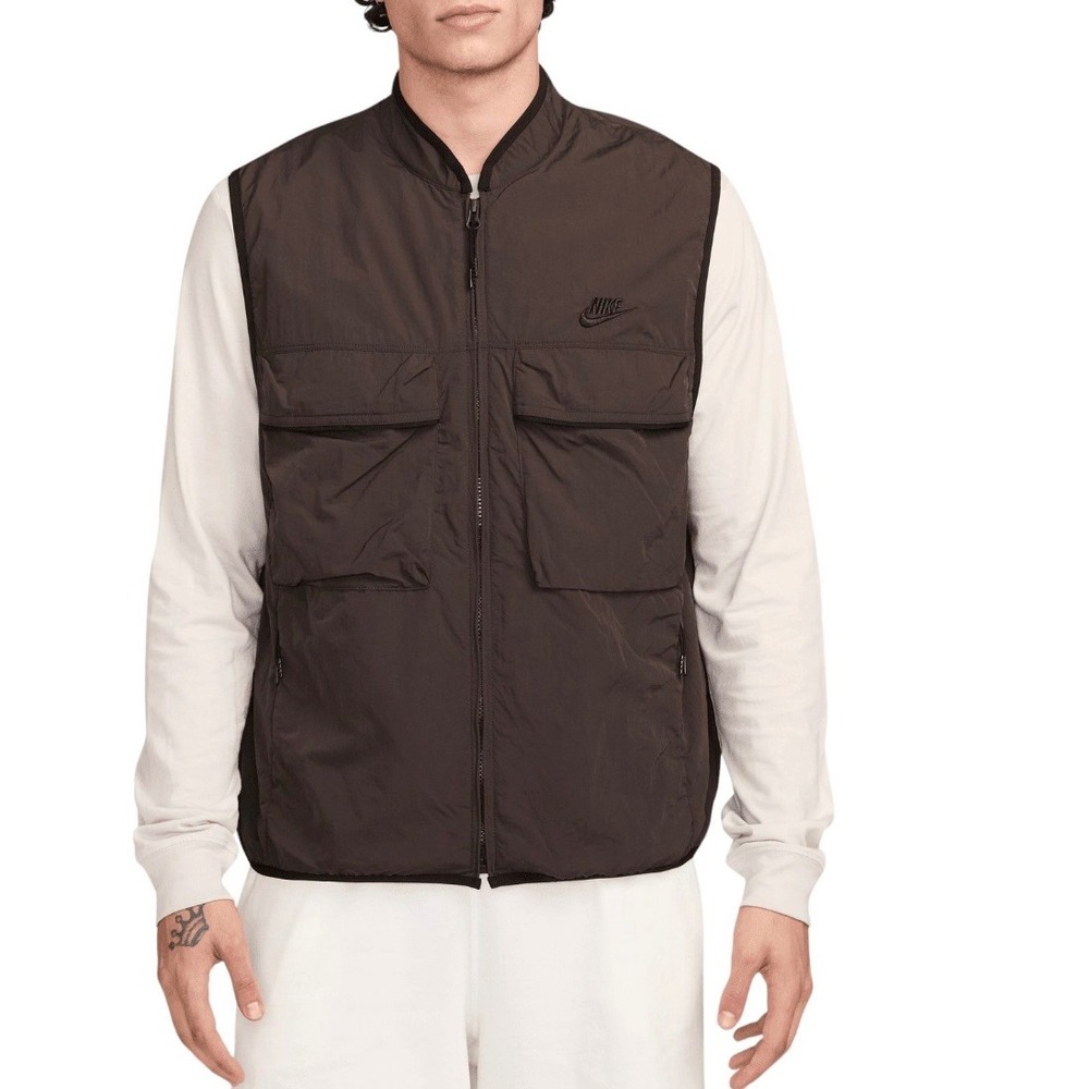 Nike Mens Tech Brown UPF 40+ Sportswear Vest Full Zip Utility Pockets Size Small